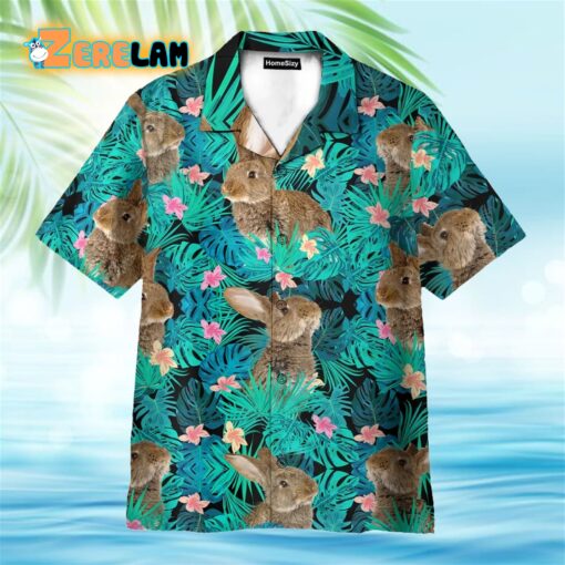 Rabbit In Tropical Green Leaves Hawaiian Shirt