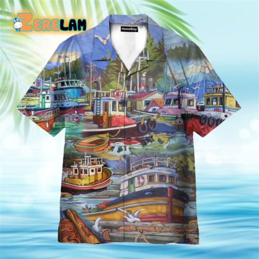 Red Ships In The Port Hawaiian Shirt