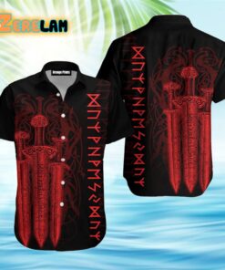 Red Viking Sword Black Aloha Hawaiian Shirt