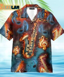 Saxophone Fire Flame Hawaiian Shirt