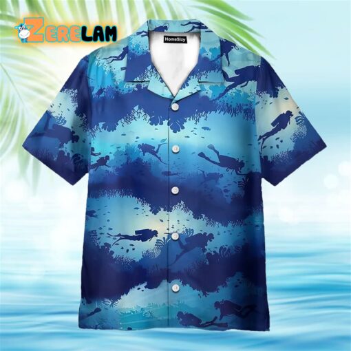 Scuba Diving Blue Hawaiian Shirt