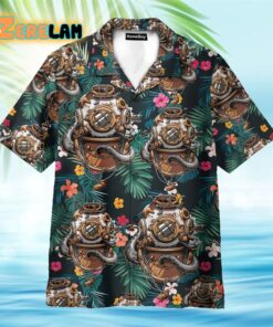 Scuba Diving Helmet Tropical Leaves Pattern Hawaiian Shirt