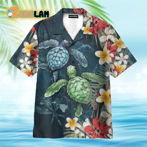 Sea Turtle Tropical Hibiscus And Plumeria Hawaiian Shirt