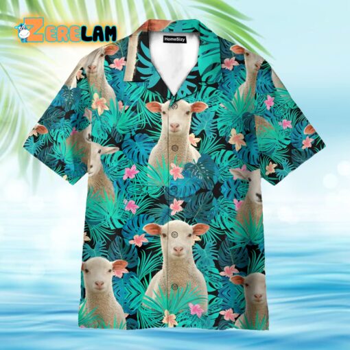 Sheep In Tropical Green Leaves Hawaiian Shirt