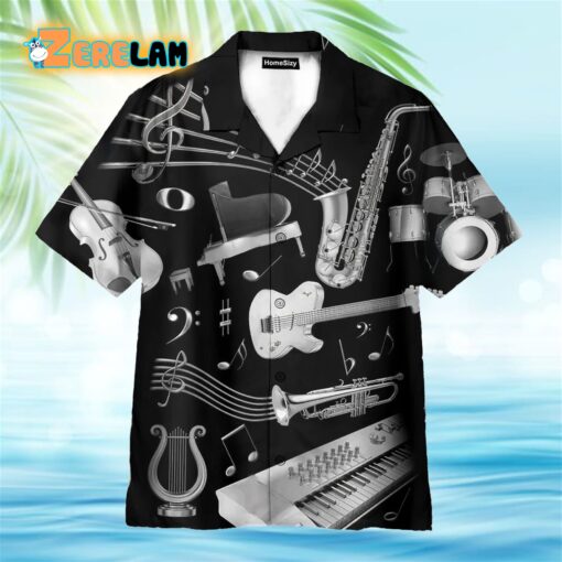 Silver Musical Instrument Hawaiian Shirt