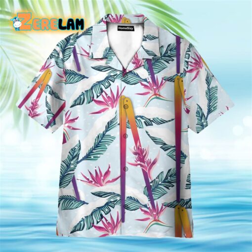 Skiing Palm Tropical Leaves Pattern Hawaiian Shirt