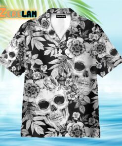 Skull And Flowers Black And White Hawaiian Shirt