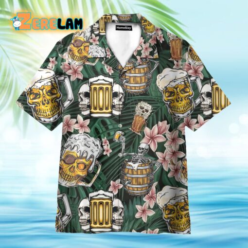 Skull Beer Summer Tropical Flowers Pattern Hawaiian Shirt