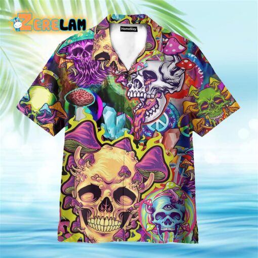Skull Colorful Printed Casual Abstract Hippie Style Hawaiian Shirt
