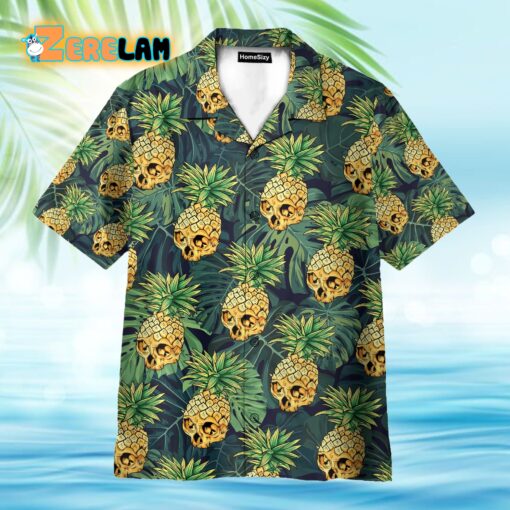 Skull Pineapple Tropical Leaves Pattern Hawaiian Shirt