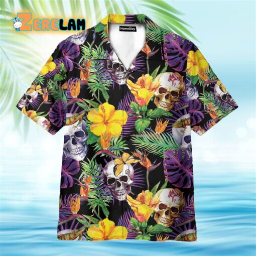 Skull Tropical Leaves Pattern Hawaiian Shirt