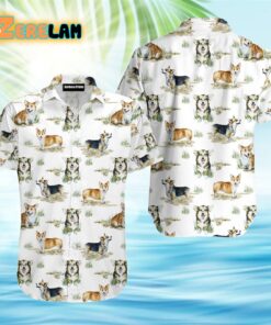 Smiling Corgi Dogs White Aloha Hawaiian Shirt