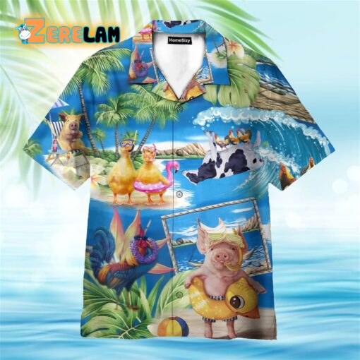 Stay Cool Duck Rooster Pig And Cow Animals Hawaiian Shirt