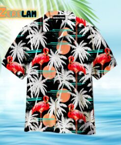 Stork And Coconut Tree Palm Trees And Pink Flamingo Hawaiian Shirt