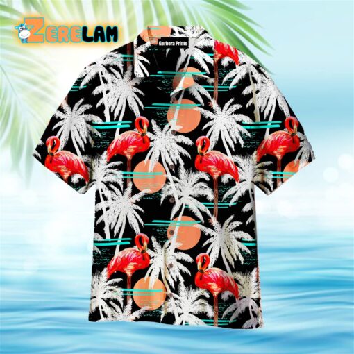 Stork And Coconut Tree Palm Trees And Pink Flamingo Hawaiian Shirt