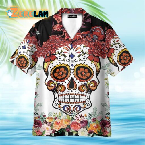 Sugar Skull Flowers Hawaiian Shirt
