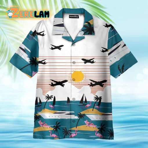 Summer Beach Flamingo And Planes Hawaiian Shirt