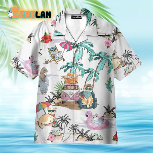 Summer Cat In Tropical Beach Hawaiian Shirt
