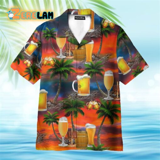 Sunset Beer In Paradise Hawaiian Shirt