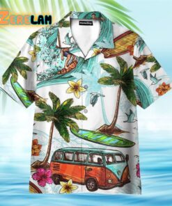 Surfing And Hippie Vans On The Beaches Hawaiian Shirt