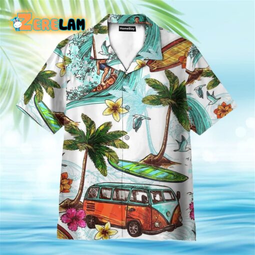 Surfing And Hippie Vans On The Beaches Hawaiian Shirt