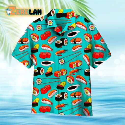 Sushi Rolls Japanese Seafood Blue Hawaiian Shirt