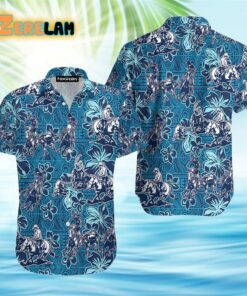 Team Roping Cowboy And Horse Blue Tribal Pattern Hawaiian Shirt