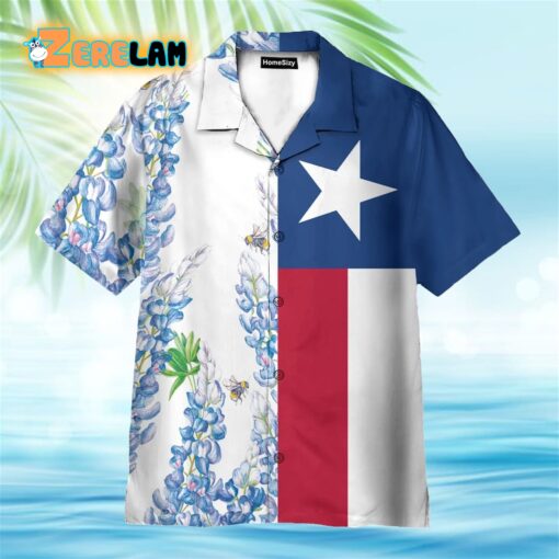 Texas Flag Bluebonnets Hawaiian Shirt