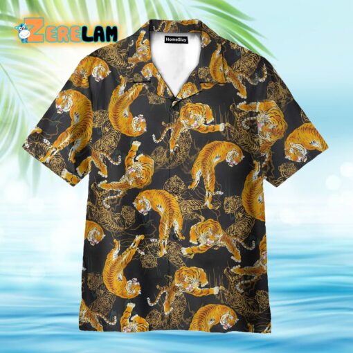 Tiger Fancy Black Japanese Style Hawaiian Shirt