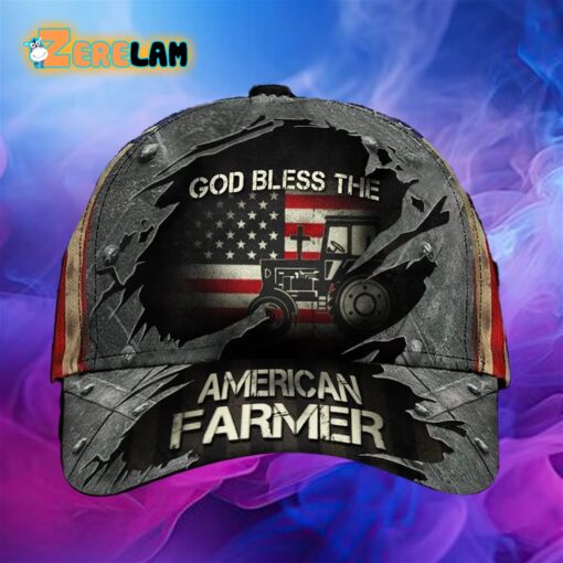 Tractor God Jesus Bless The American Farmer US Flag Hat
