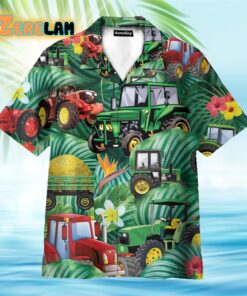 Tractor Tropical Tropical Green Leaf Forest Pattern Hawaiian Shirt