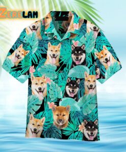 Tropical Shiba Dog Blue Aloha Hawaiian Shirt