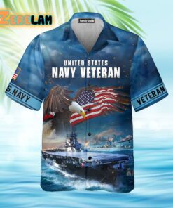 United States Navy Veteran Eagles And Ships Hawaiian Shirt