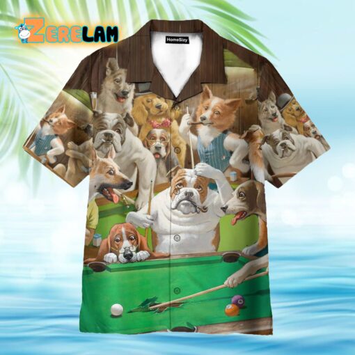 Vintage Dogs Playing Billiard Pool Hawaiian Shirt