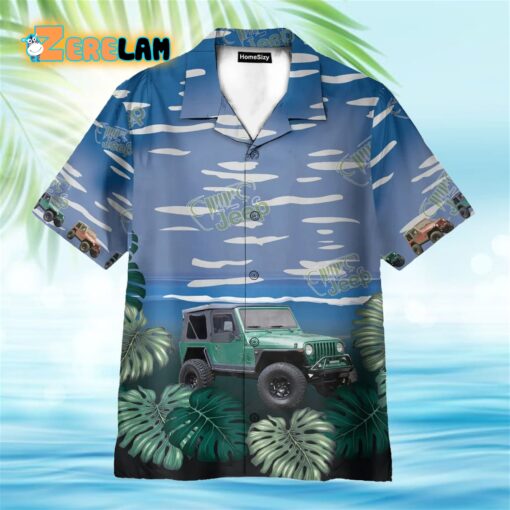 Vintage Jeep Car On The Beach Tropical Summer Hawaiian Shirt