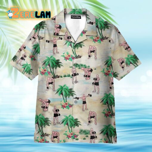 Weight Lifting Tropical Pattern Hawaiian Shirt
