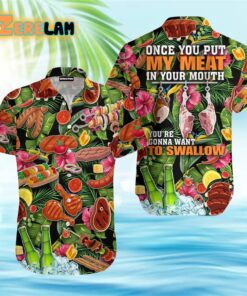 Barbecue BBQ National Day Meat Beer Put Meat In Mouth To Swallow Hawaiian Shirt