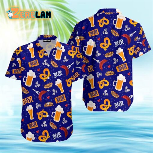 Beer Pretzels Pattern Hawaiian Shirt