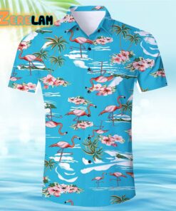 Blue Palm Tree Flamingos Hawaiian Shirt