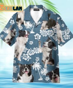 Border Collie Dog Blue Tribal Pattern Hawaiian Shirt