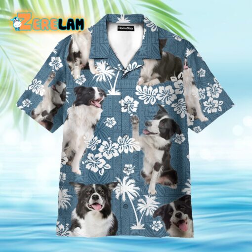 Border Collie Dog Blue Tribal Pattern Hawaiian Shirt