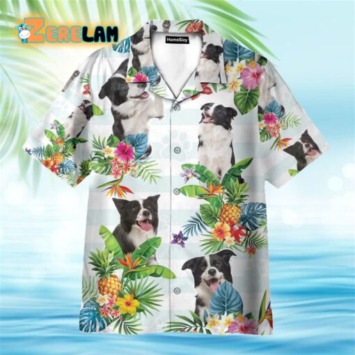 Border Collie Dog Tropical Flower Hawaiian Shirt