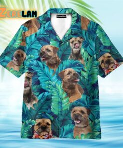 Border Terrier In Tropical Green Leaves Hawaiian Shirt