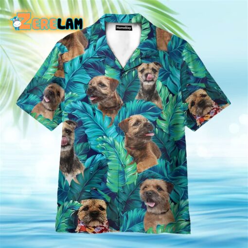 Border Terrier In Tropical Green Leaves Hawaiian Shirt