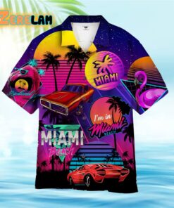 Car Neon Retro s Miami Beach violet Hawaiian Shirt