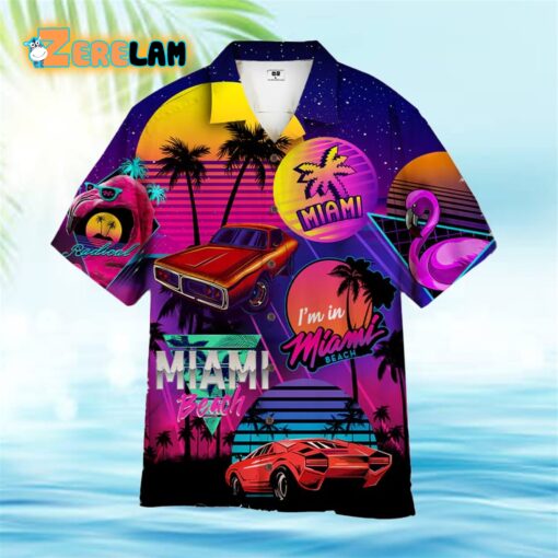 Car Neon Retro s Miami Beach violet Hawaiian Shirt