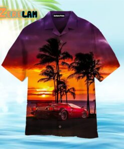 Car Sunset On The Beach Purple Hawaiian Shirt