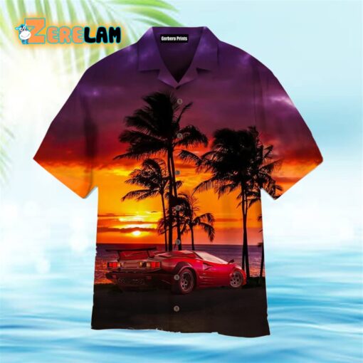 Car Sunset On The Beach Purple Hawaiian Shirt