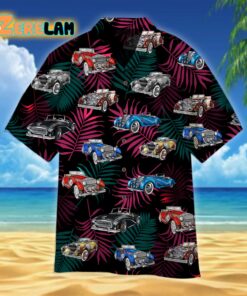 Car With American Flag Black Hawaiian Shirt