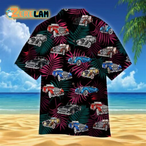 Car With American Flag Black Hawaiian Shirt